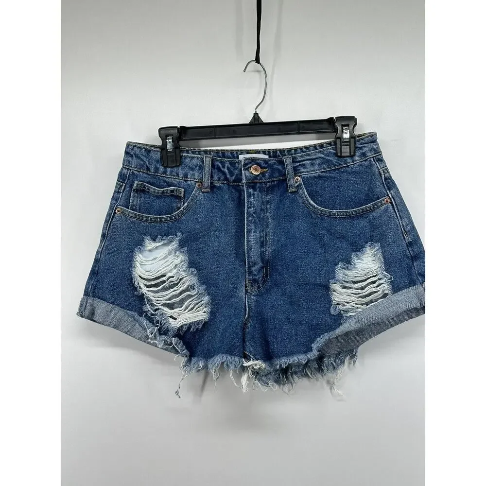 FOREVER 21 WOMEN'S JEAN SHORTS SIZE 29 blue WASH DENIM CUT OFF DISTRESSED‎